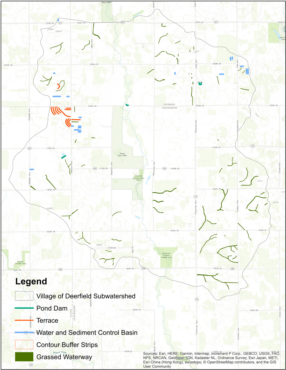Iowa BMP Existing Practice Map for Village of Deerfield-Wapsipinicon River Watershed