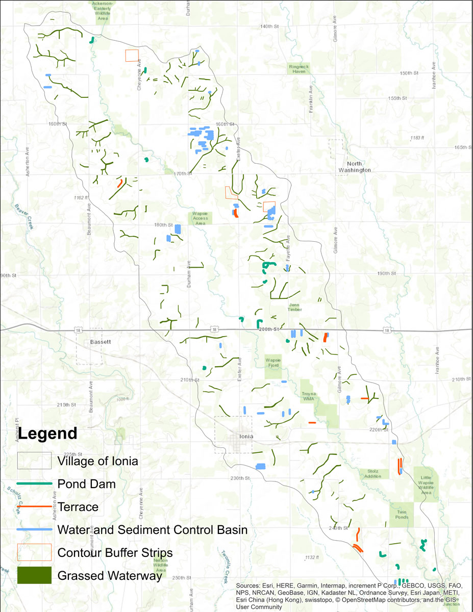 Iowa BMP Existing Practice Map for Village of Ionia-Wapsipinicon River Watershed