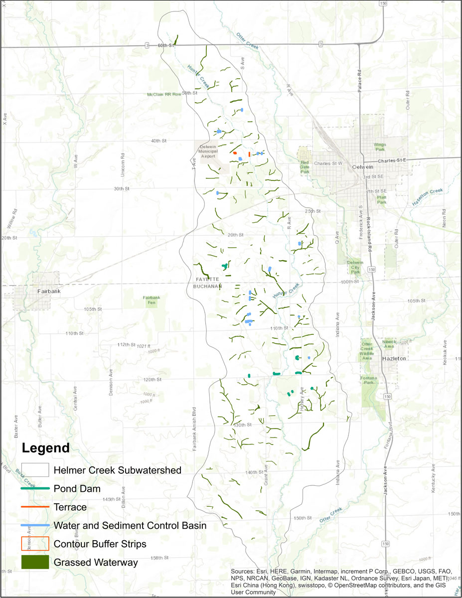 Iowa BMP Existing Practice Map for Hunter Creek Watershed