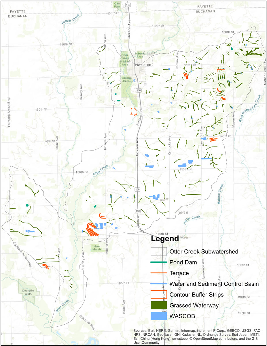 Iowa BMP Existing Practice Map for Otter Creek Watershed