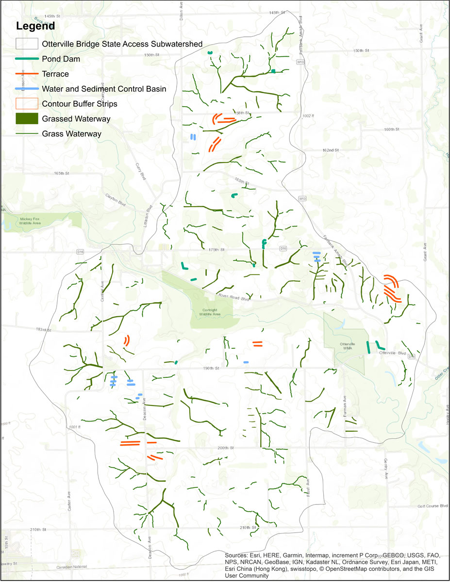 Iowa BMP Existing Practice Map for Otterville Bridge State Access-Wapsipinicon River Watershed