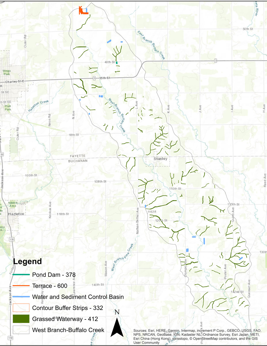 Iowa BMP Existing Practice Map for West Branch Buffalo Creek Watershed